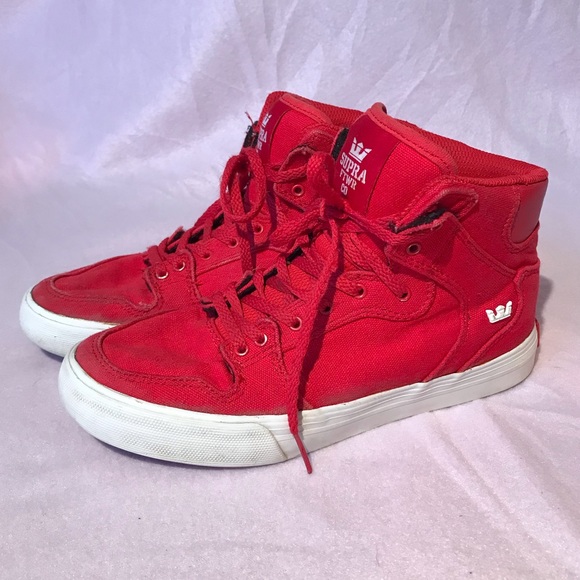 Supra all red high tops sneakers canvas lace up kicks - Picture 4 of 10